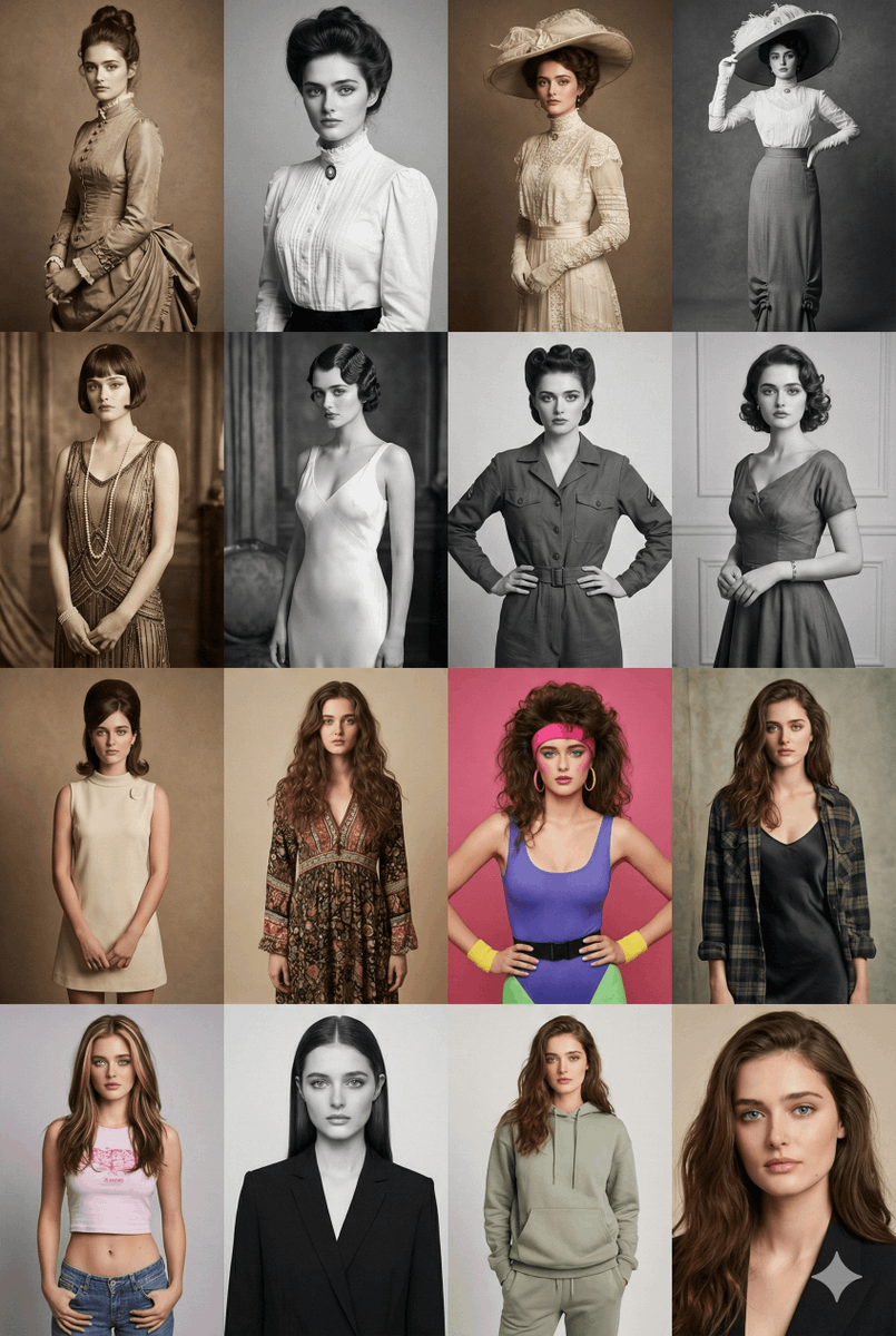 Preview image for 16 Decades of Fashion Portrait Grid Prompt prompt