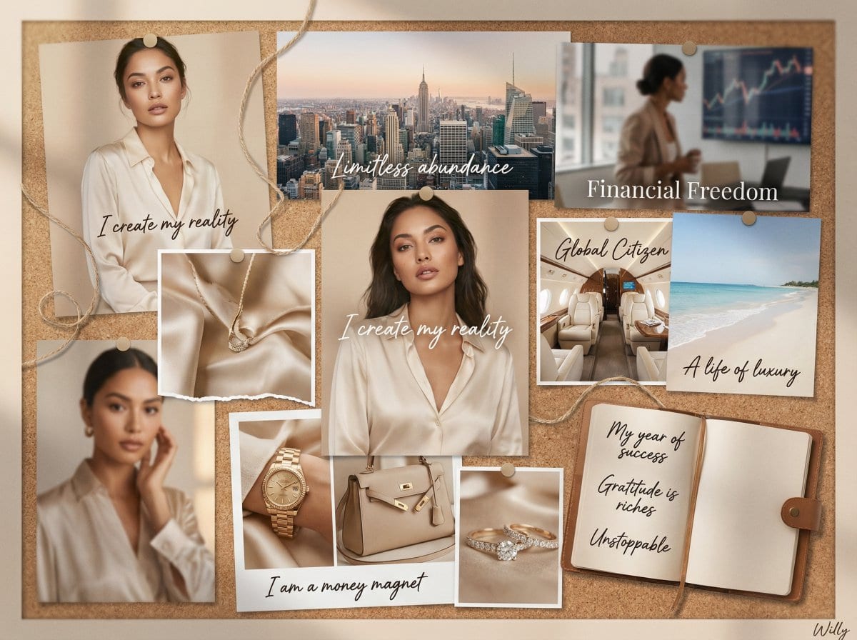 2026 Vision Board Collage: Feminine Empowerment and Luxury - KI-Prompt