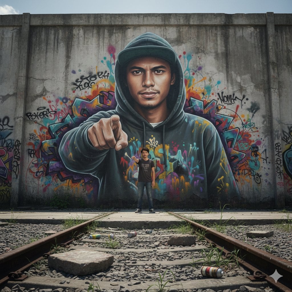 2D-to-3D Graffiti Mural Transition in Urban Surabaya - AI 프롬프트
