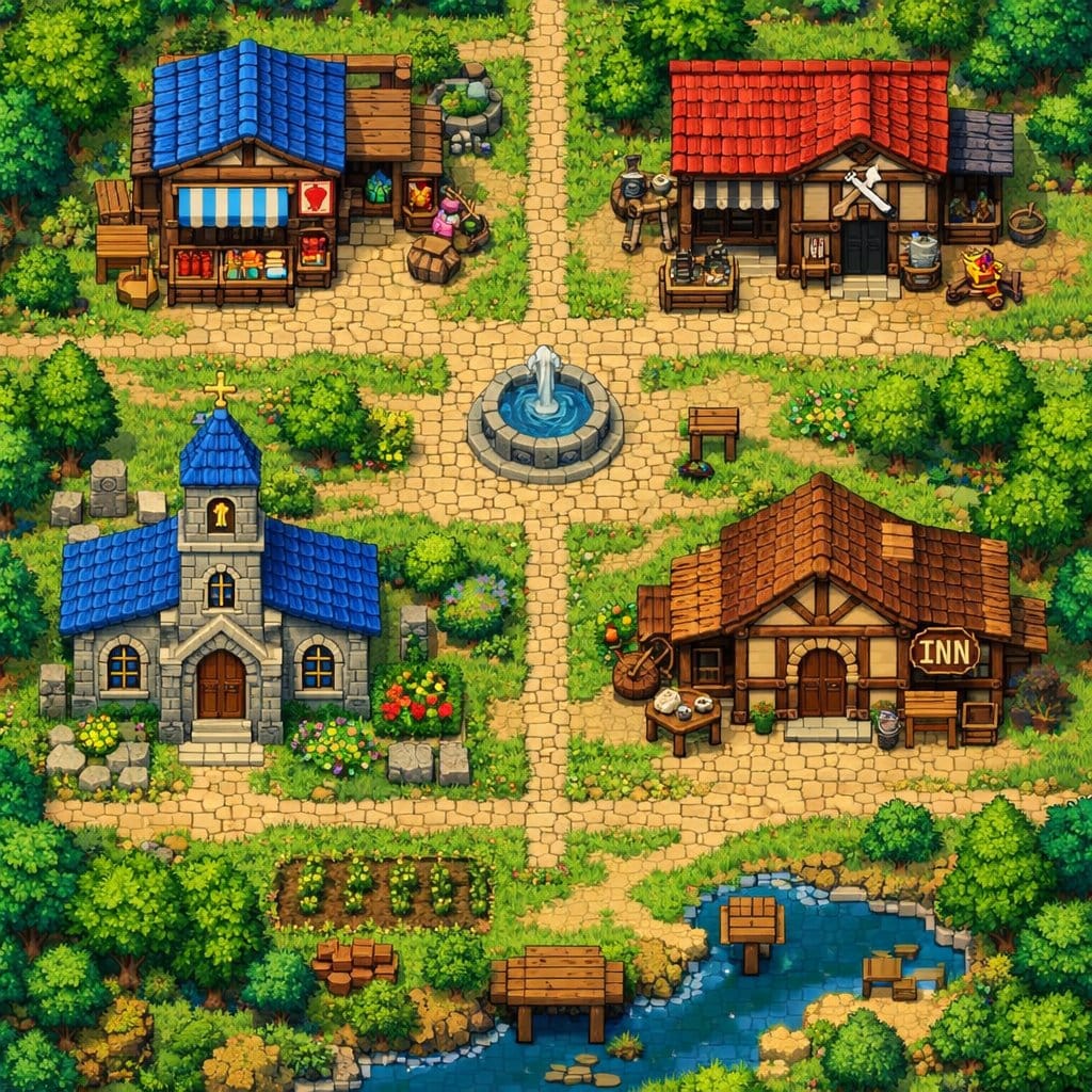 2D Pixel Art Village Map Prompt (ChatGPT) - Промпт ИИ