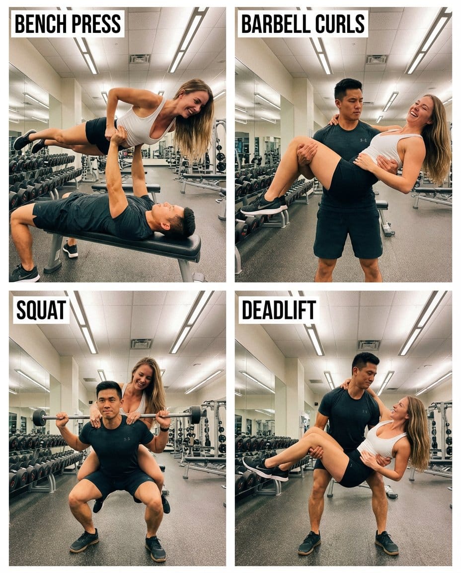 2x2 Collage of Couple Lifting Each Other in Gym - KI-Prompt