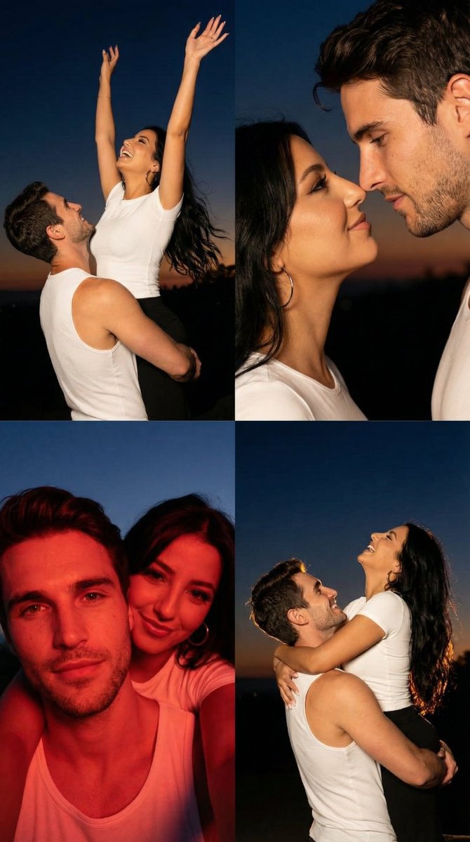 Preview image for 2x2 Grid Cinematic Night Couple Portrait with Identity Lock prompt