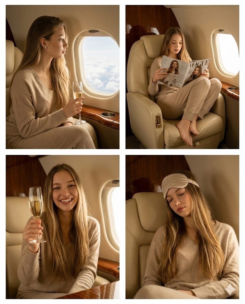 2x2 Grid Influencer Photoshoot in Private Jet Prompt - Prompt IA