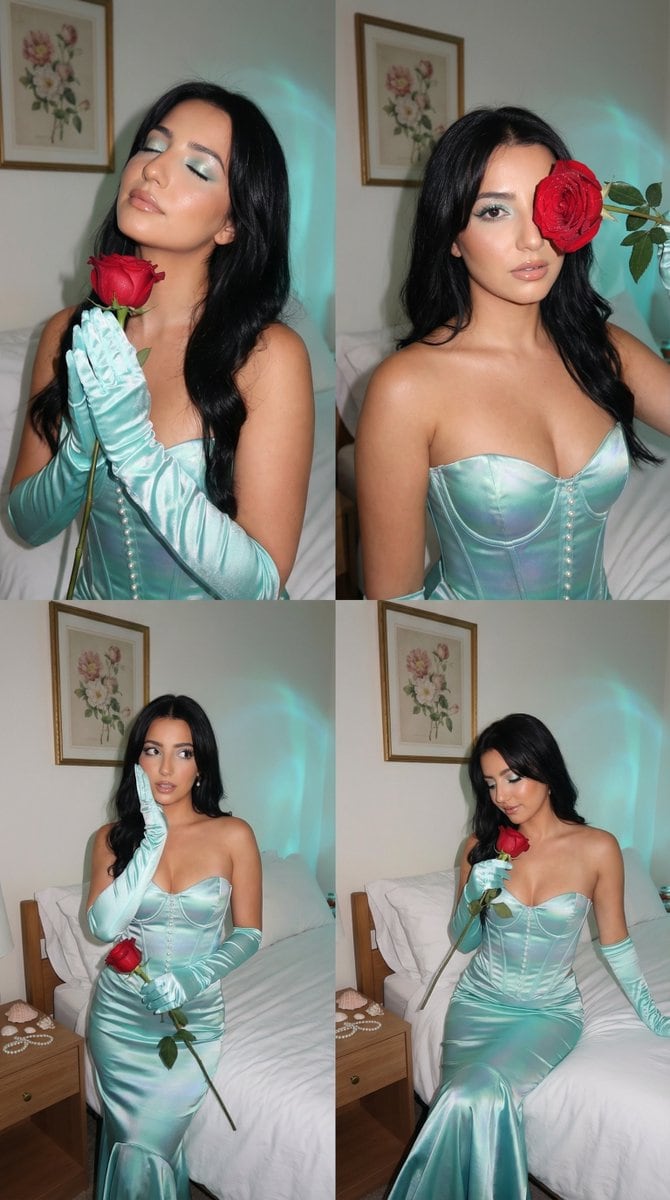 2x2 Grid Mermaidcore Digicam Flash Photoshoot Prompt - AI 프롬프트