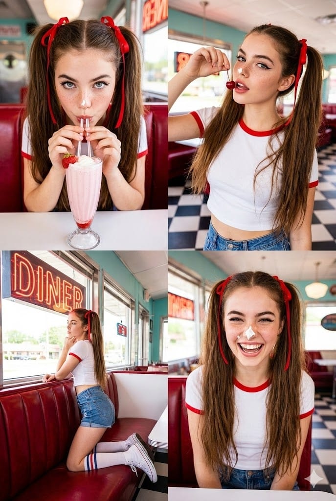 2x2 Grid Retro Diner Photoshoot Prompt - Prompt IA