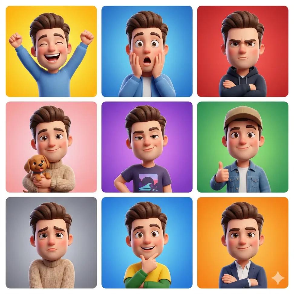 Preview image for 3D Cartoon Avatar Character Grid Prompt (Pixar Style) prompt
