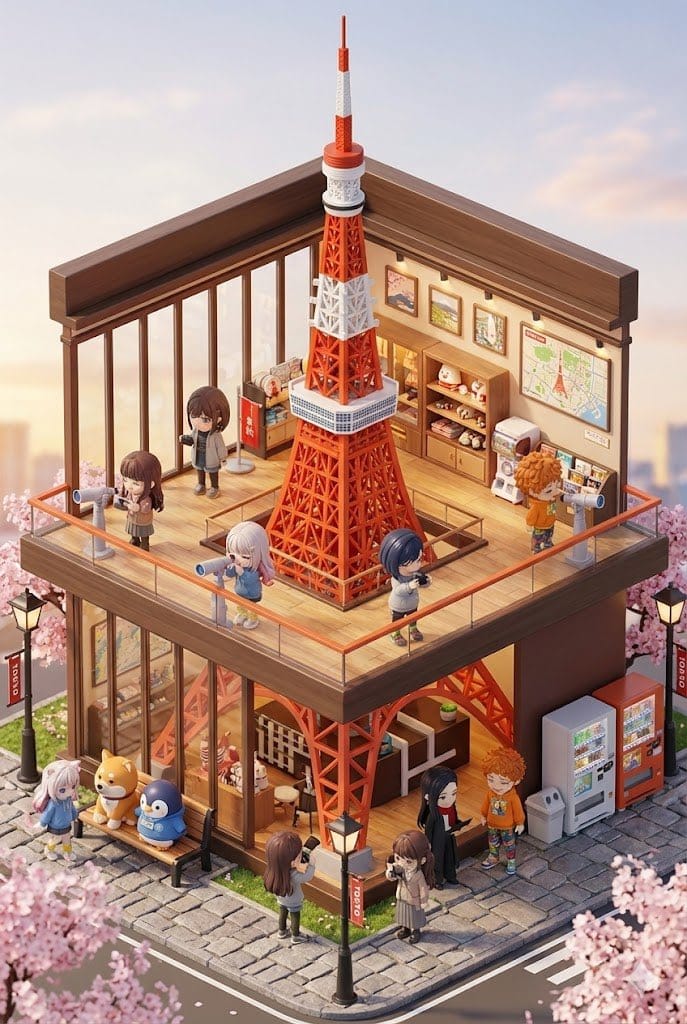 3D chibi miniature travel spot concept prompt - AI提示词