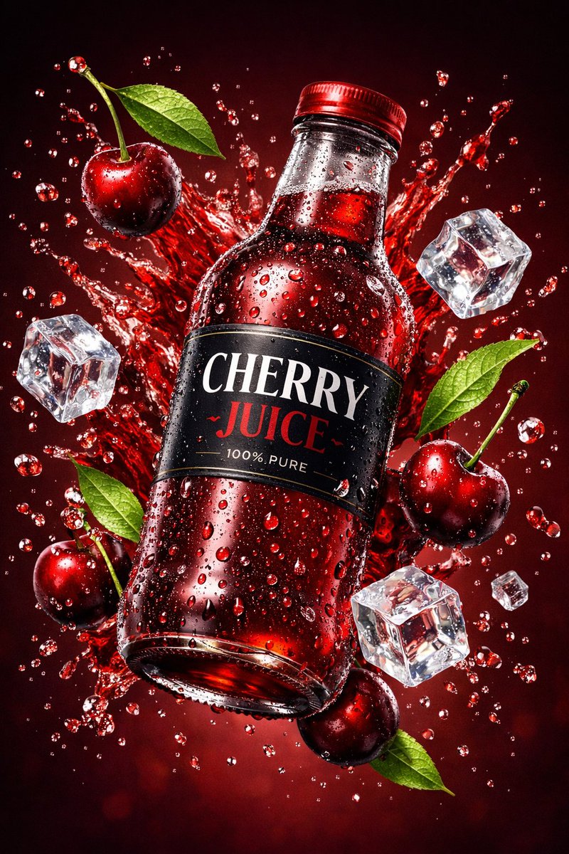 Preview image for 3D Commercial Shot of Cherry Juice Bottle prompt