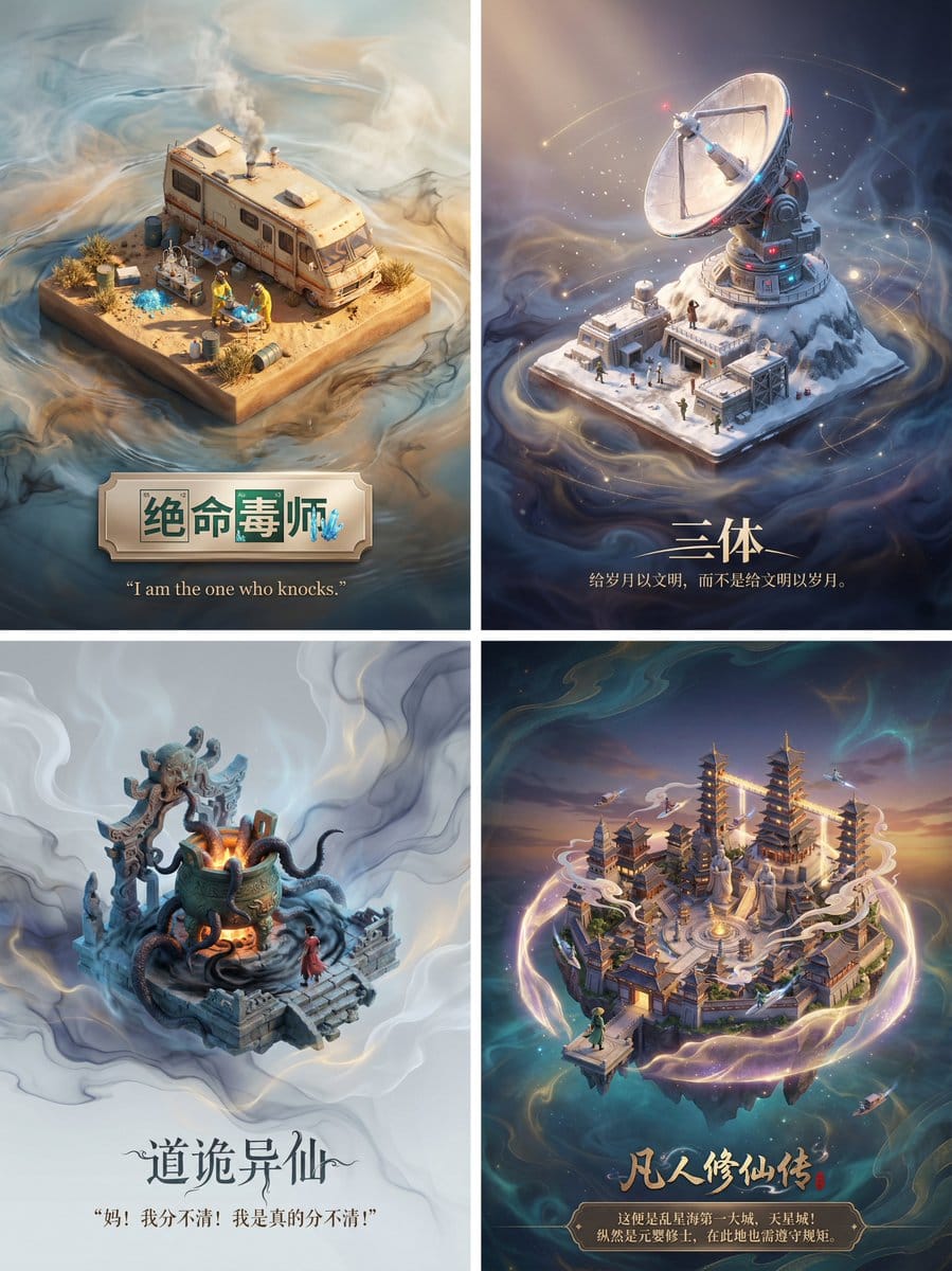 3D Diorama Poster for Film/Novel Scenes - AI提示词