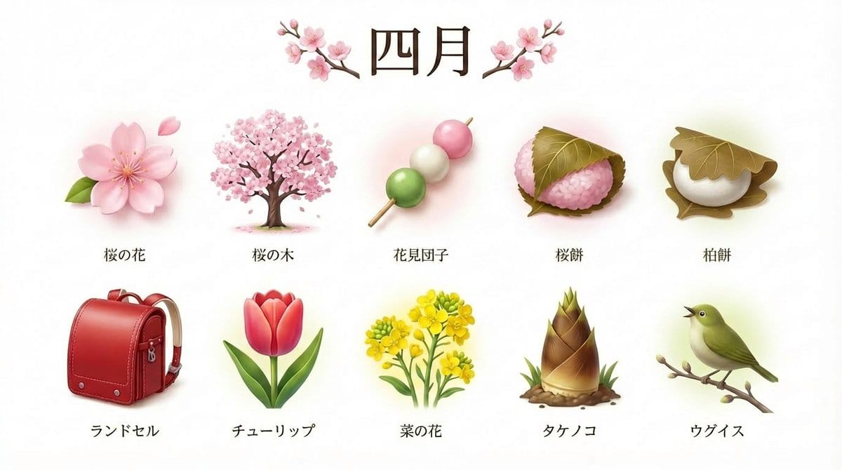 3D Icon Collection Representing Japanese Seasons - نص توجيهي للذكاء الاصطناعي