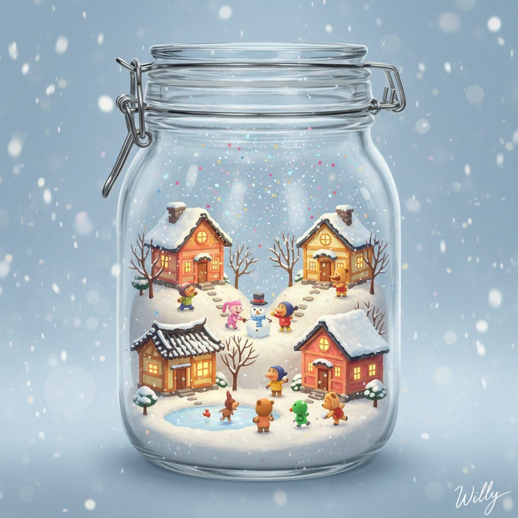 3D Miniature Snow Globe of Pororo - AI Generated Character Style Image Example