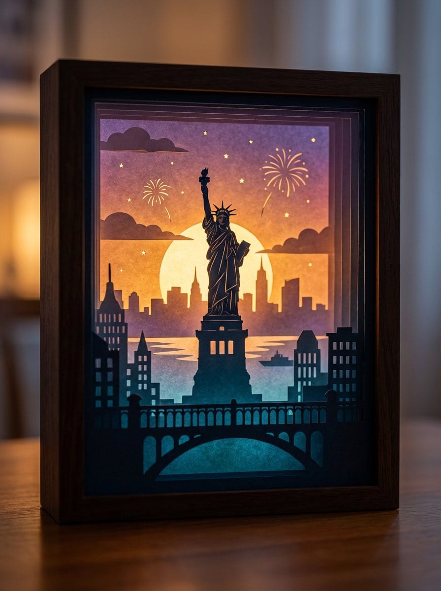3D paper cut light box illustration framework - AI提示词