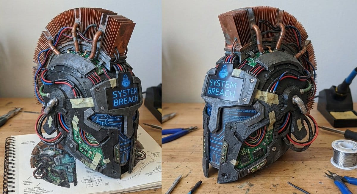 3D printed Corinthian netrunner helmet - AI Generated 3d Style Image Example