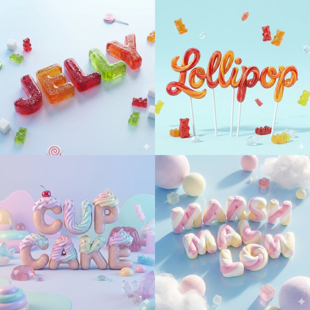 3D Render of Edible Letters Candy - نص توجيهي للذكاء الاصطناعي