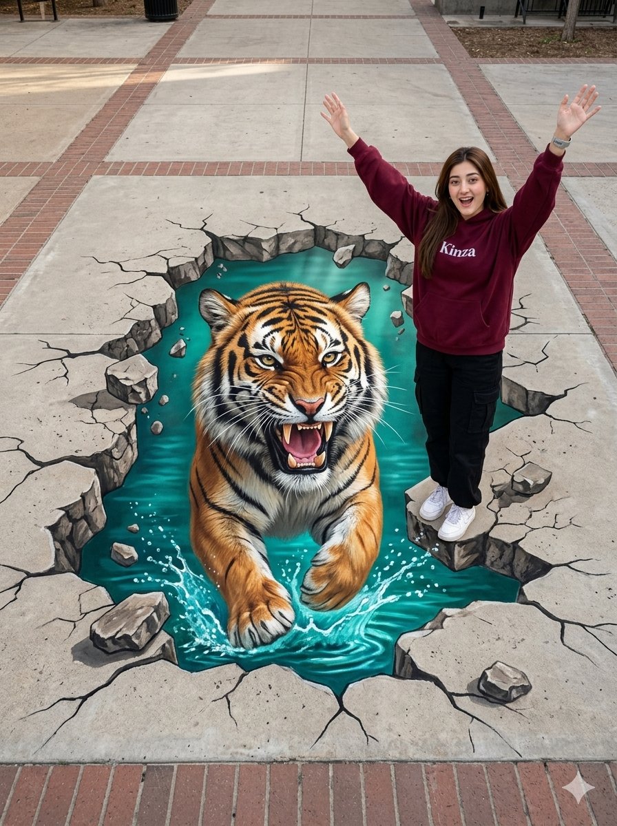 Preview image for 3D Tiger Street Art Illusion prompt