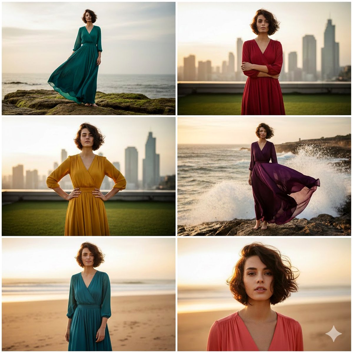Preview image for 3x2 Collage of Woman in Flowing Dresses prompt