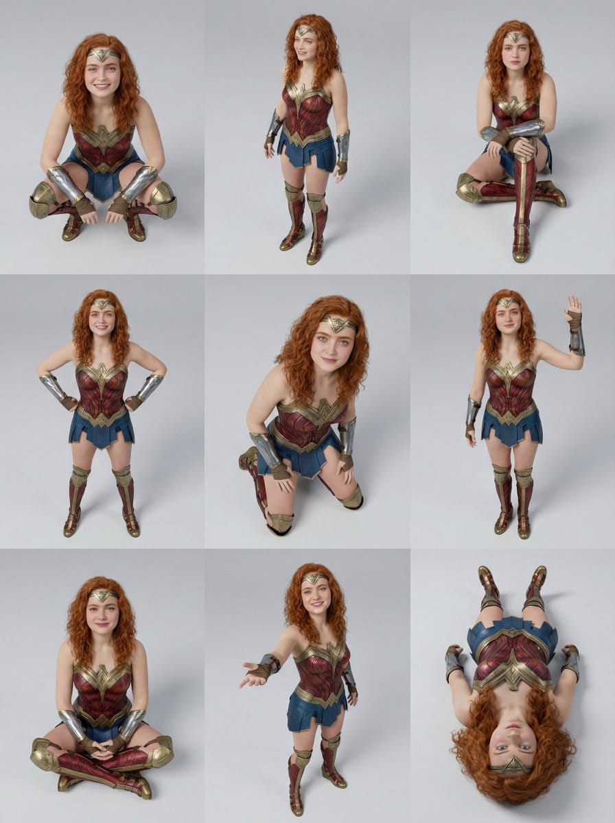 3x3 Character Pose Study Grid (Sadie Sink) - Prompt IA