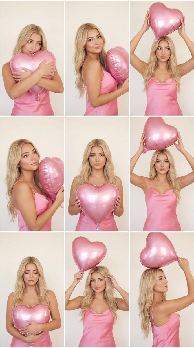 3x3 Editorial Grid with Pink Heart Balloon and Identity Lock