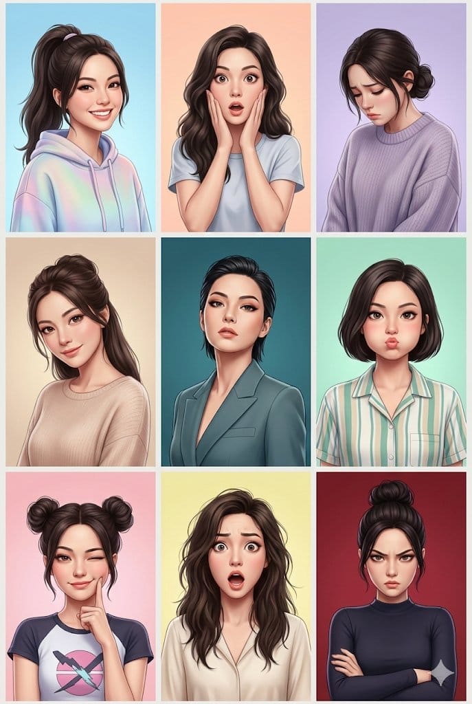 3x3 Grid Collage of Emotions in 3D Cartoon Style - AI提示词