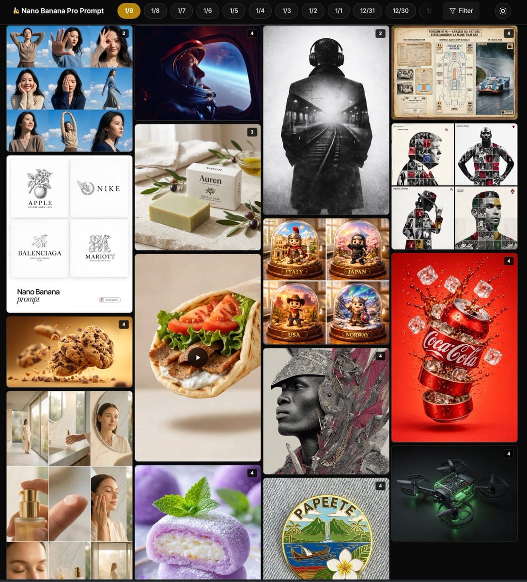 3x3 Grid Female Pose Collage Highlighting Dynamic Fashion and Light Effects - AI Generated AI Art Style Image Example