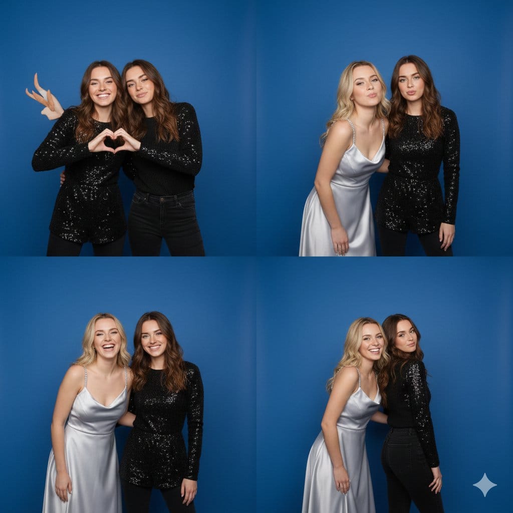 4-Panel Photo Booth Collage of Two Women - AI 프롬프트