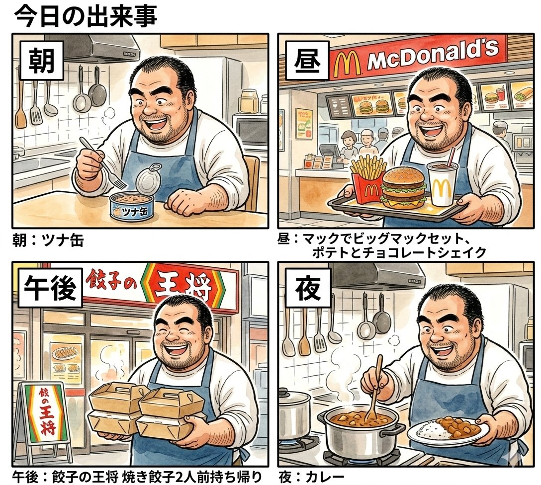 4-Panel Manga Prompt: A Day's Meals - AI Art AI Generated Artwork