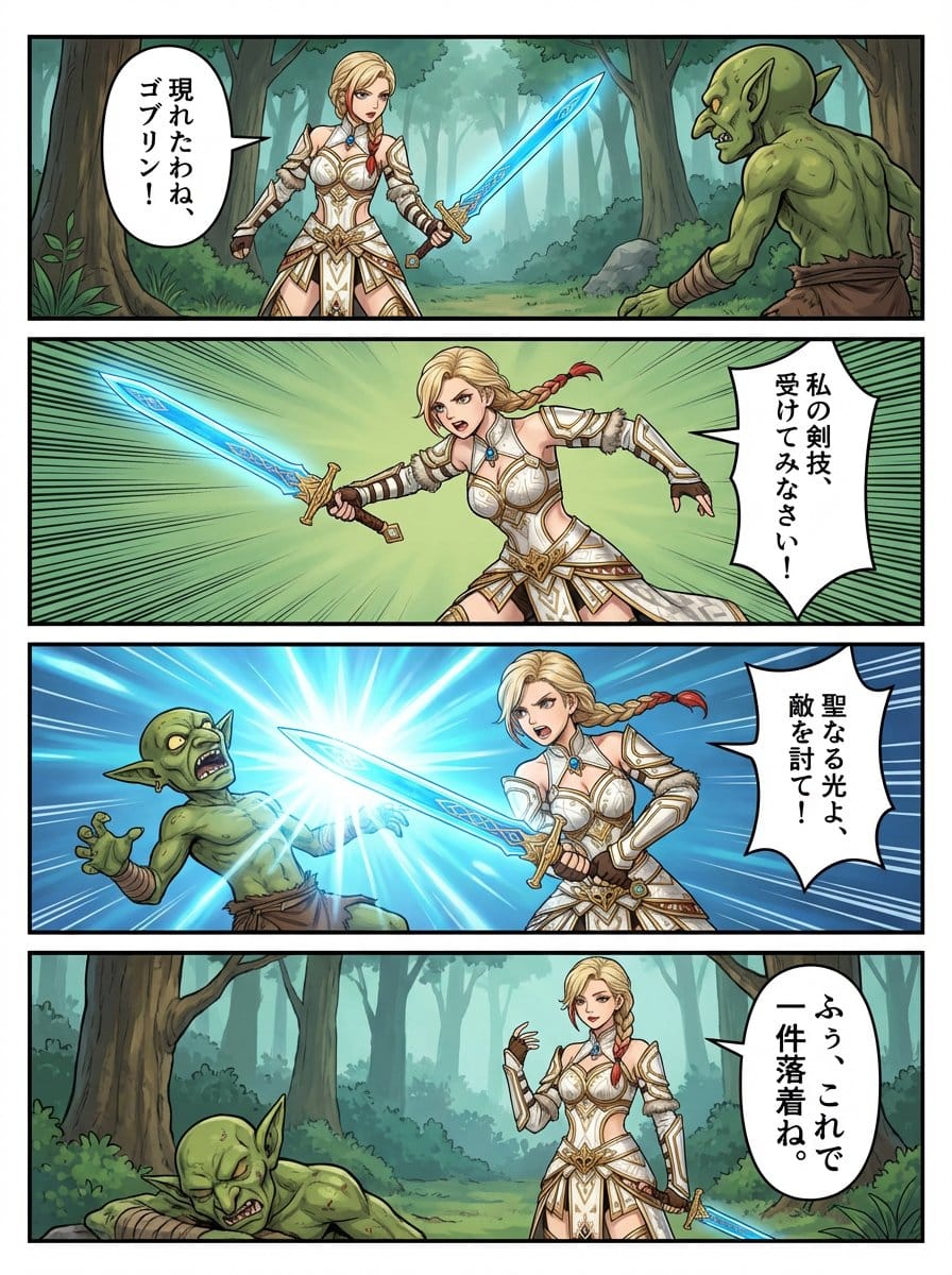 4-panel RPG manga of original character Anna - Prompt IA