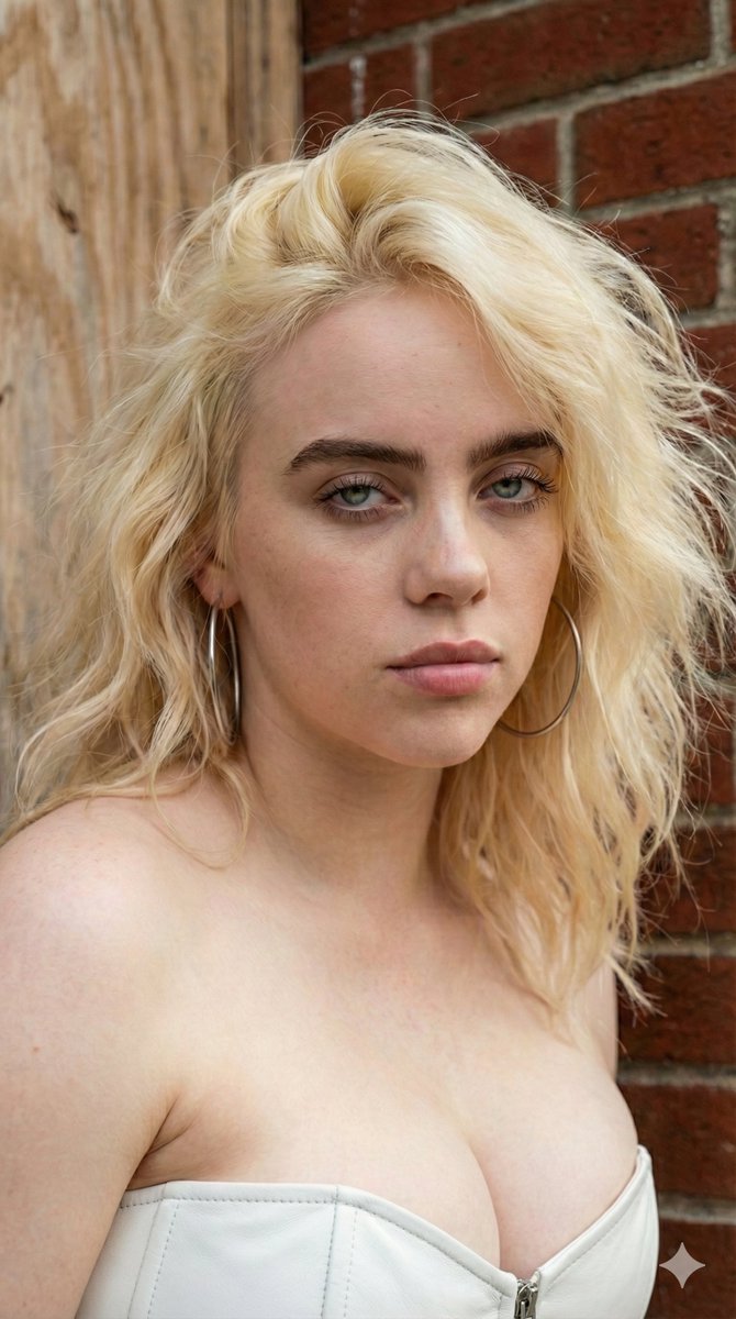 4K HD Photograph of Billie Eilish in White Leather Corset