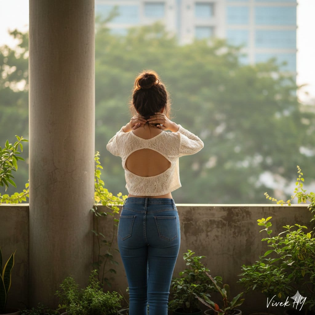 8K Cinematic Outdoor Portrait on a Balcony - AI提示詞