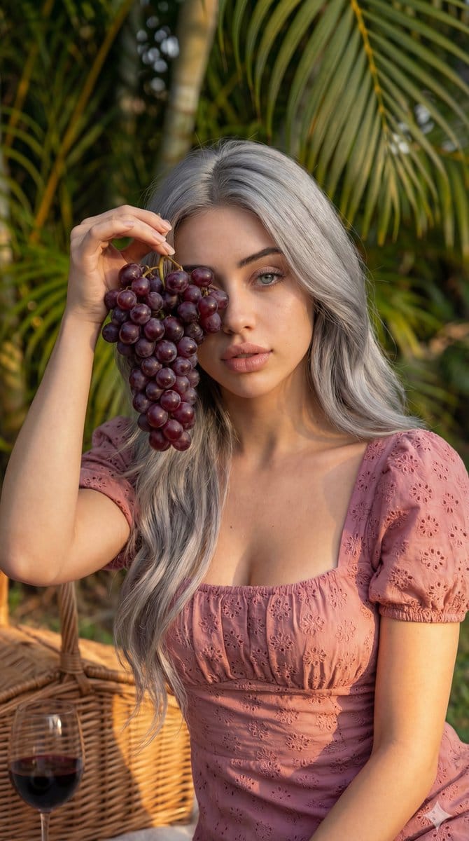 8K High Fashion Portrait with Grapes - AI 프롬프트