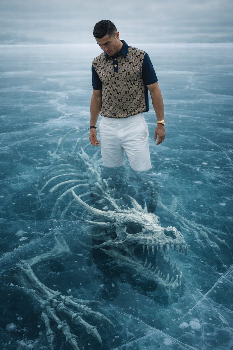 Preview image for 8K Ultra-Realistic Promotional Image of a Man on Ice with a Submerged Skeleton prompt