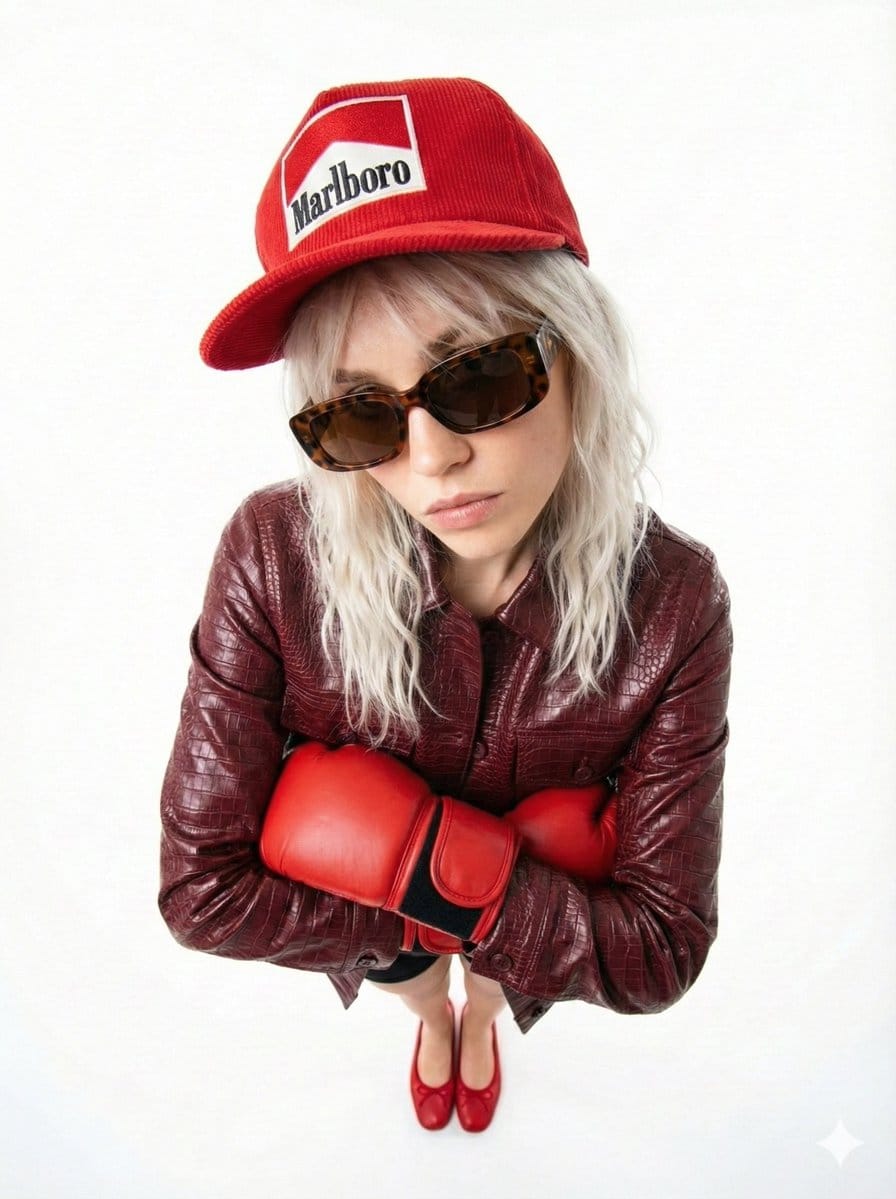 90s Fashion Editorial: Boxing Pose - KI-Prompt