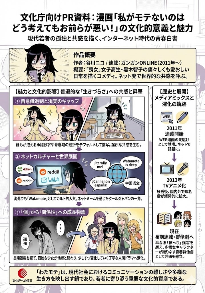 A4 visual explainer about Watamote’s cultural significance - AI Generated AI Art Style Image Example