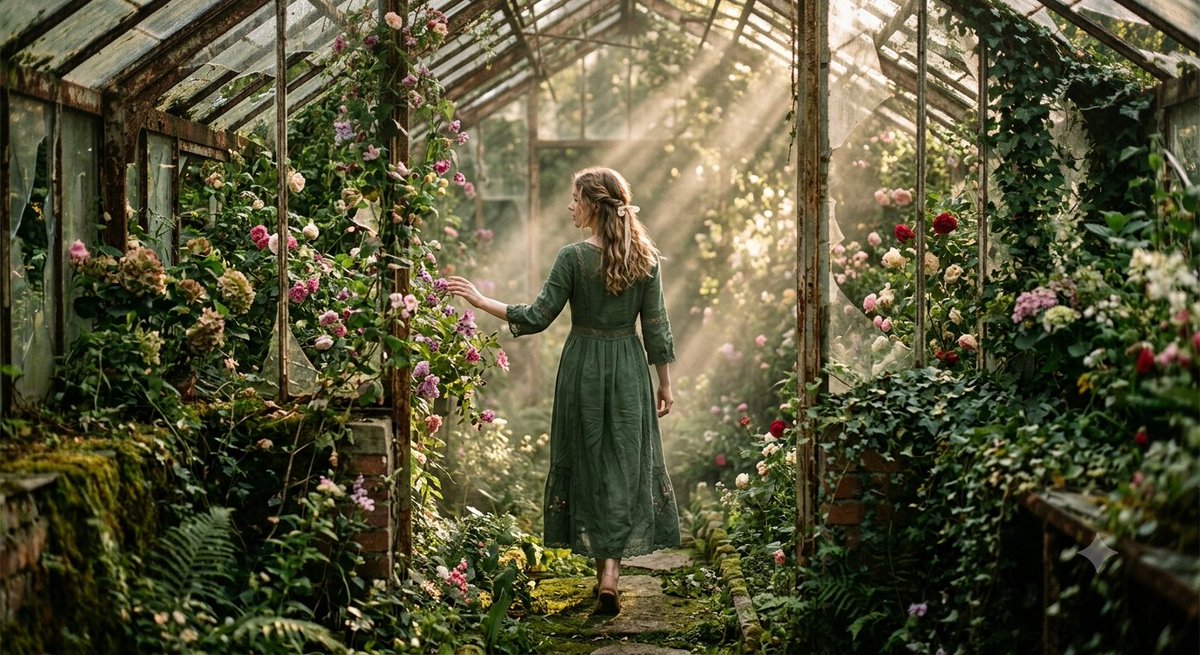 Preview image for Abandoned Greenhouse Cinematic Portrait prompt
