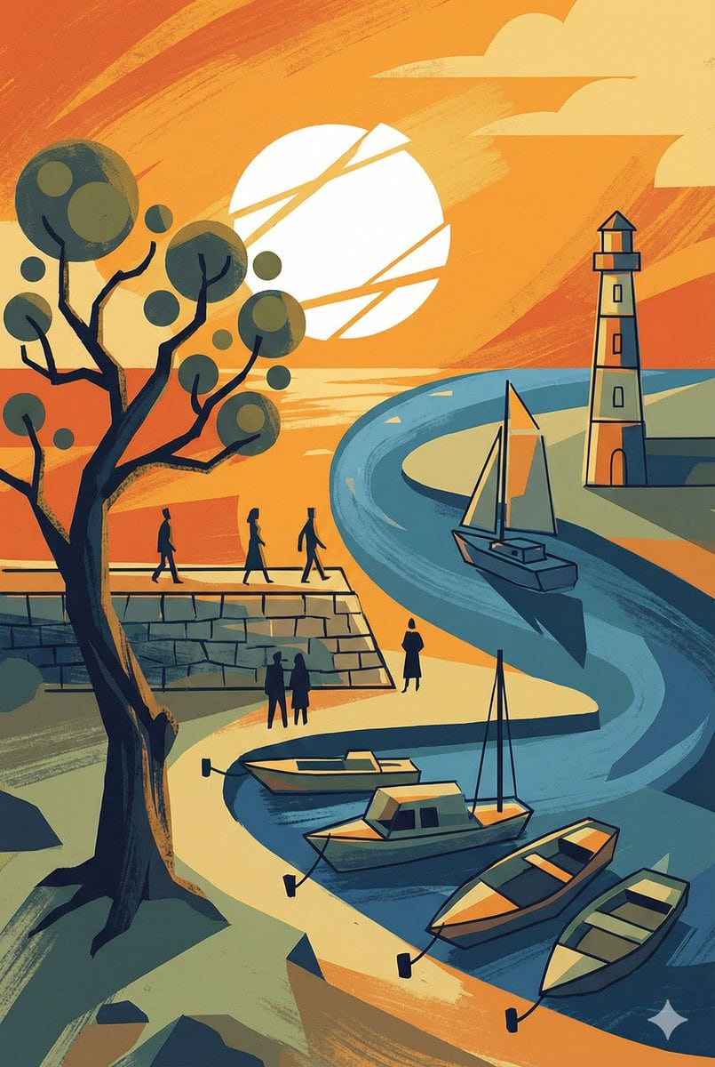 Abstract Drawing of Lighthouse and Sailboat Prompt - Prompt de IA