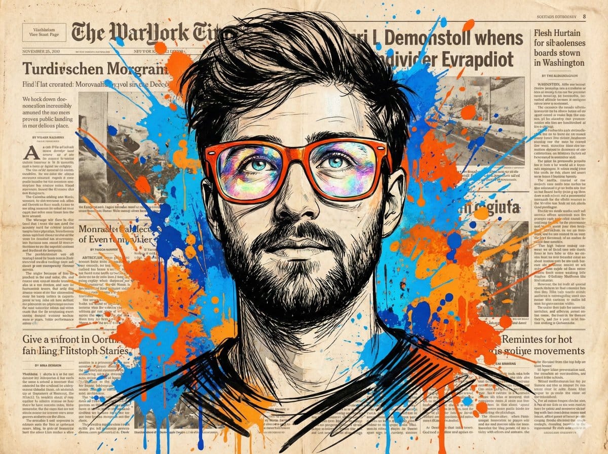 Abstract Expressionist Portrait with Orange Glasses - Prompt de IA
