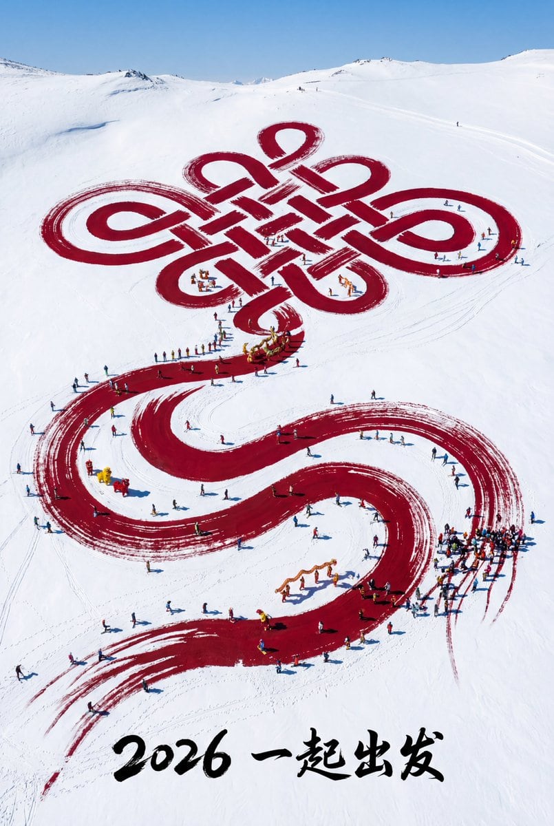 Aerial Art: Chinese Knot Landscape for 2026 Winter Games Prompt - AI Prompt