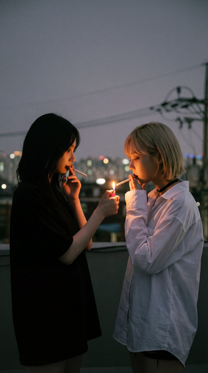 Preview image for aespa Karina and Winter Cigarette Lighting Prompt for Nano Banana Pro prompt