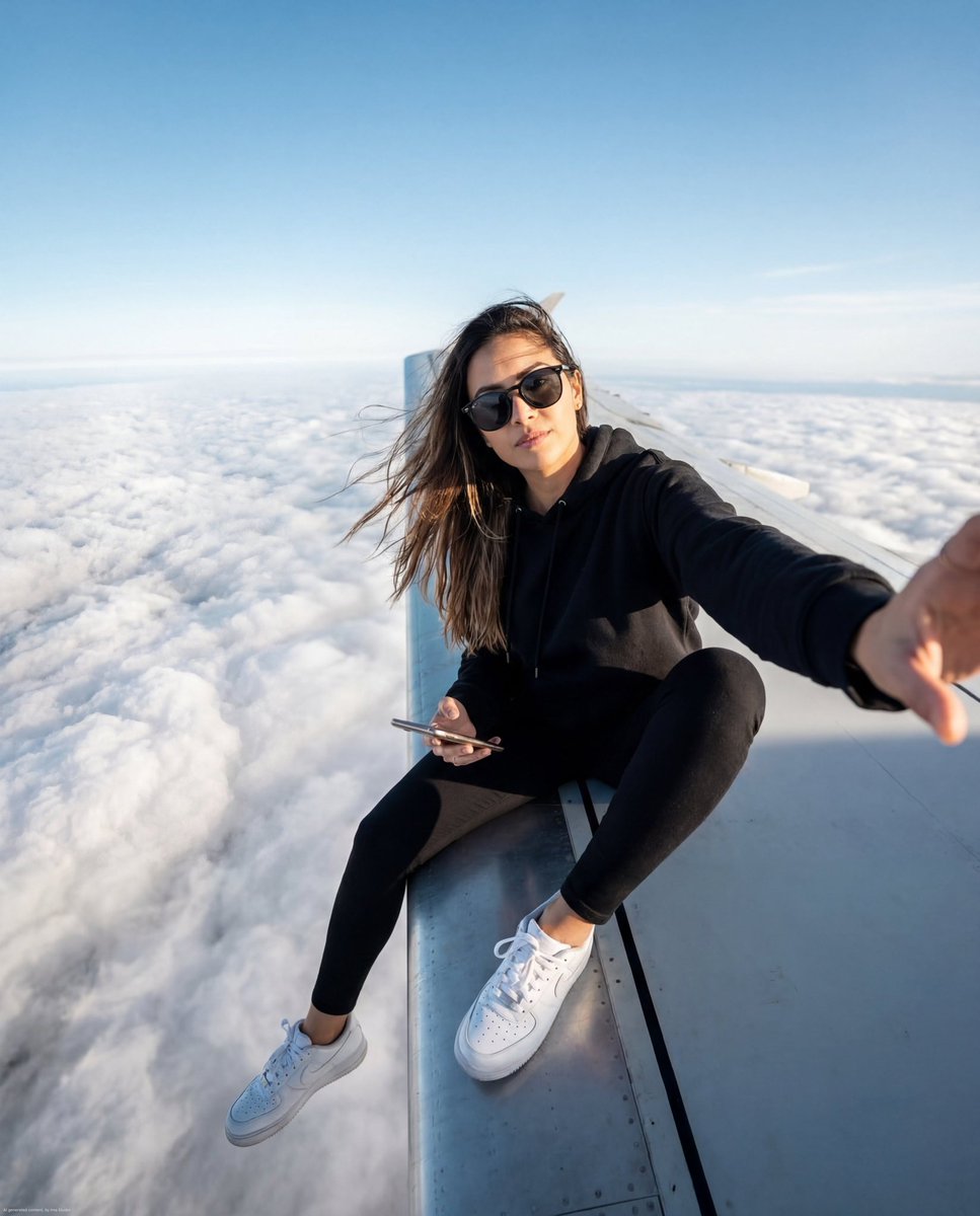 Preview image for Airplane Wing Selfie Prompt (JSON) prompt