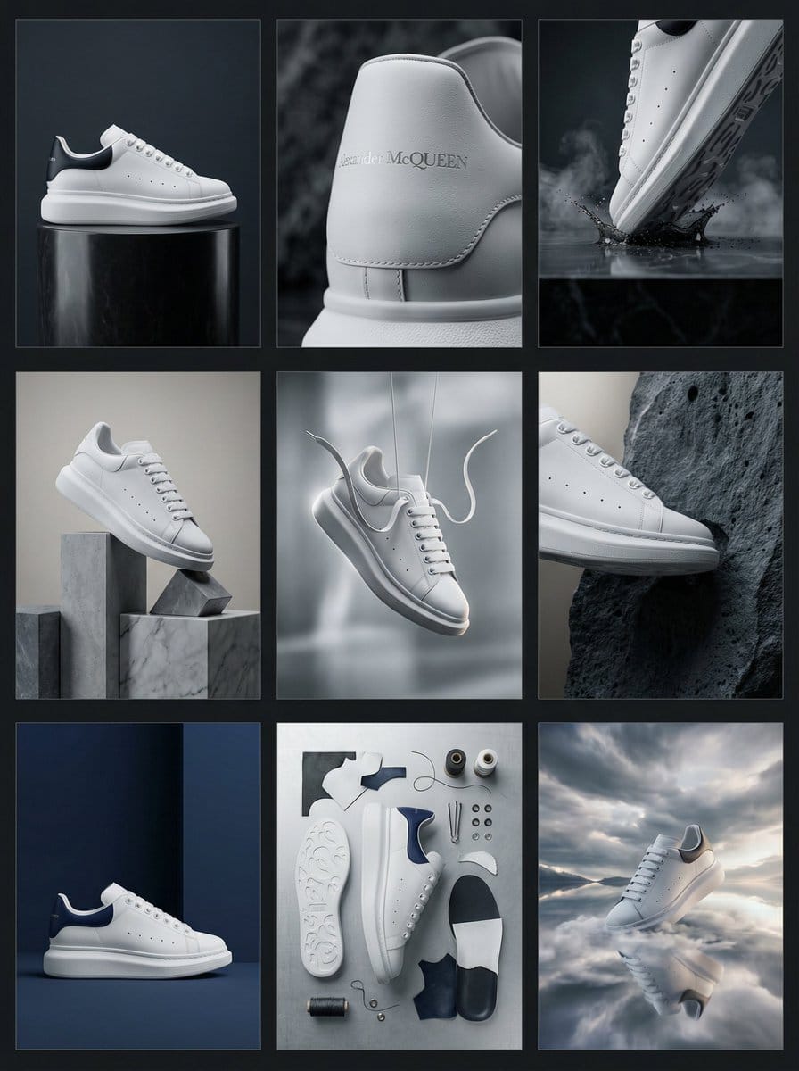 Preview image for Alexander McQueen Sneaker Commercial Grid Prompt (3x3) prompt