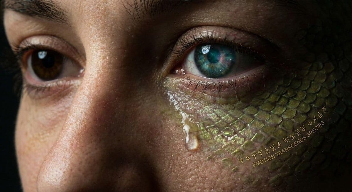 Alien-human hybrid sorrow portrait - AI Generated Character Style Image Example