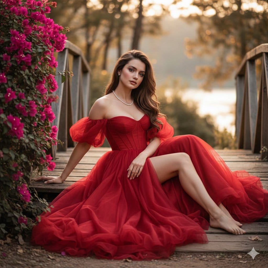 Ana de Armas in Red Gala Dress Fine-Art Photography - AI Generated Realistic Style Image