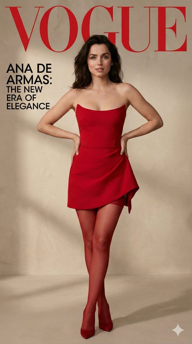 Ana de Armas Red Dress Cinematic Portrait Prompt - AI提示词