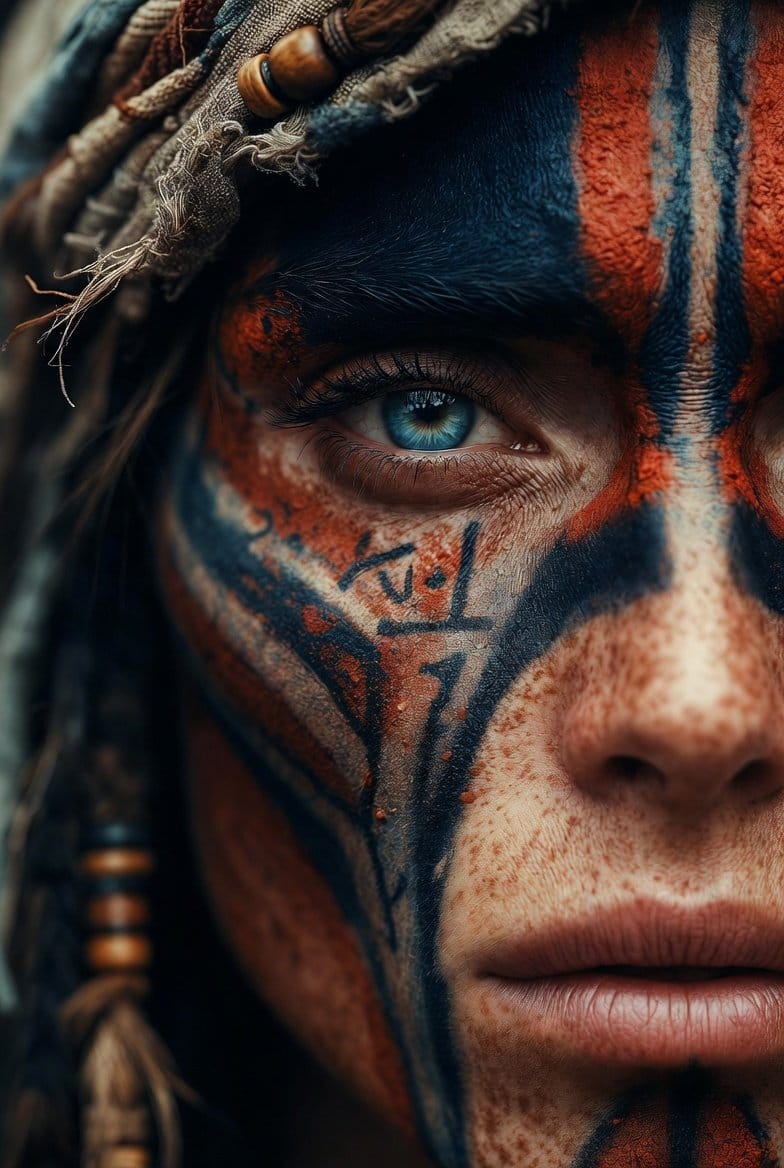 Ancestral Tribal Gaze Portrait Prompt (Facial Lock) - AI 프롬프트