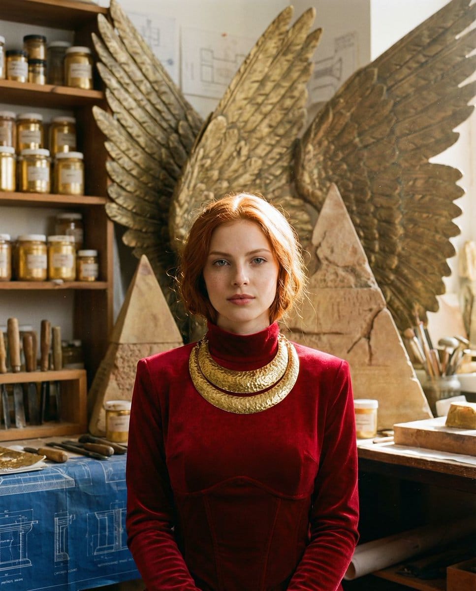 Ancient Restoration Atelier Editorial Portrait - Prompt de IA