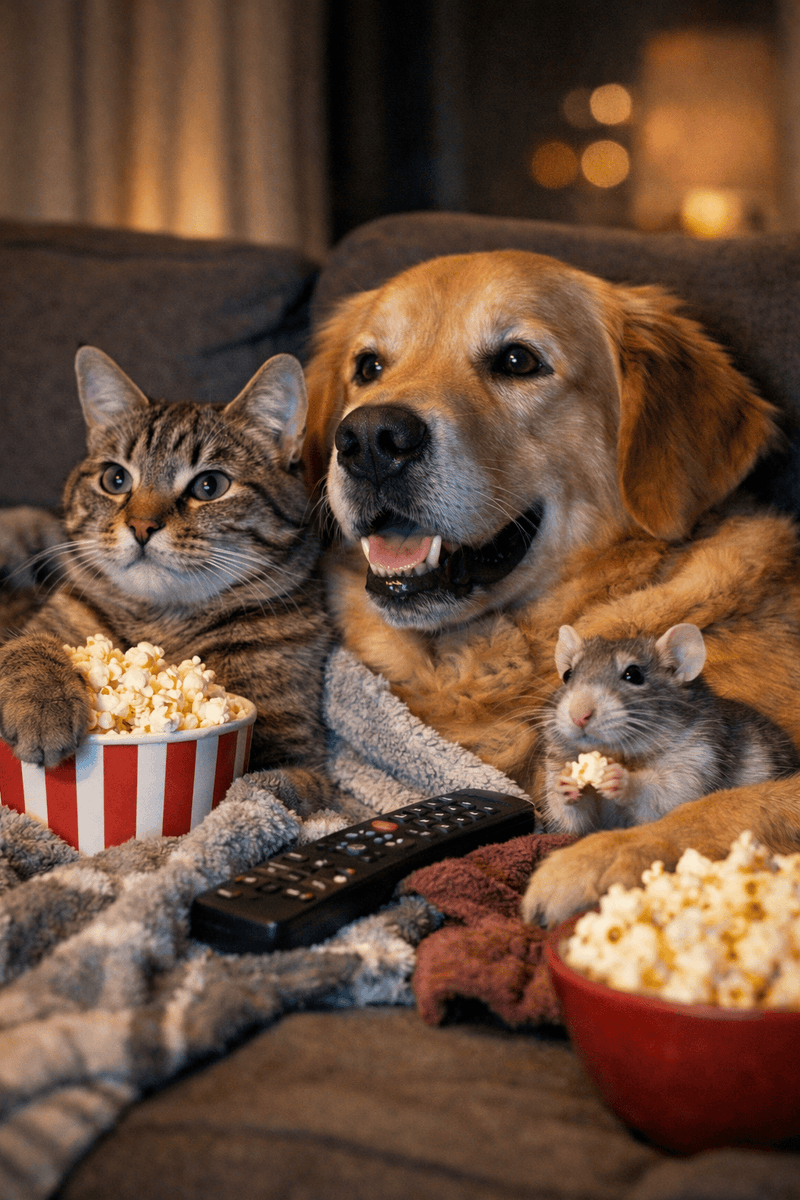 Animals watching a movie, DSLR photo - KI-Prompt