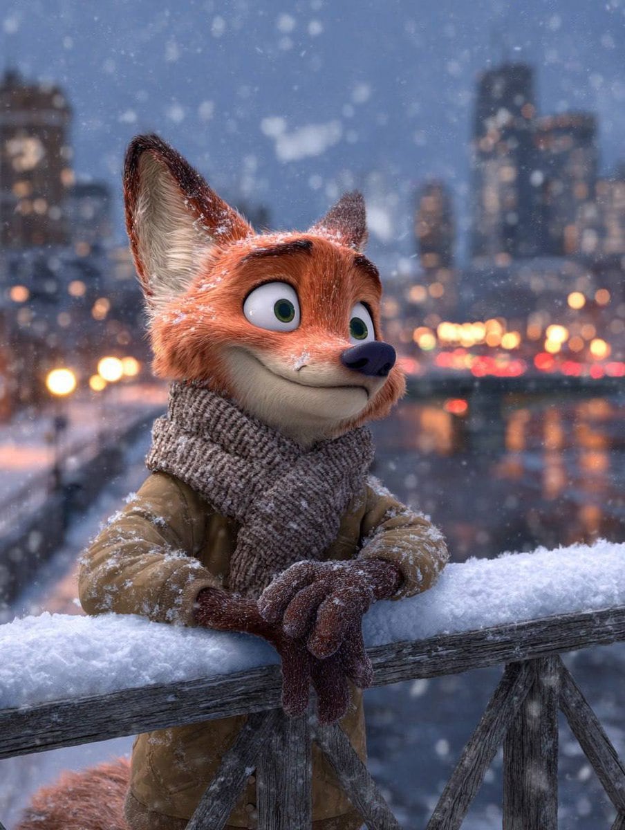 Anthropomorphic Fox Character in Winter Scene - Prompt IA