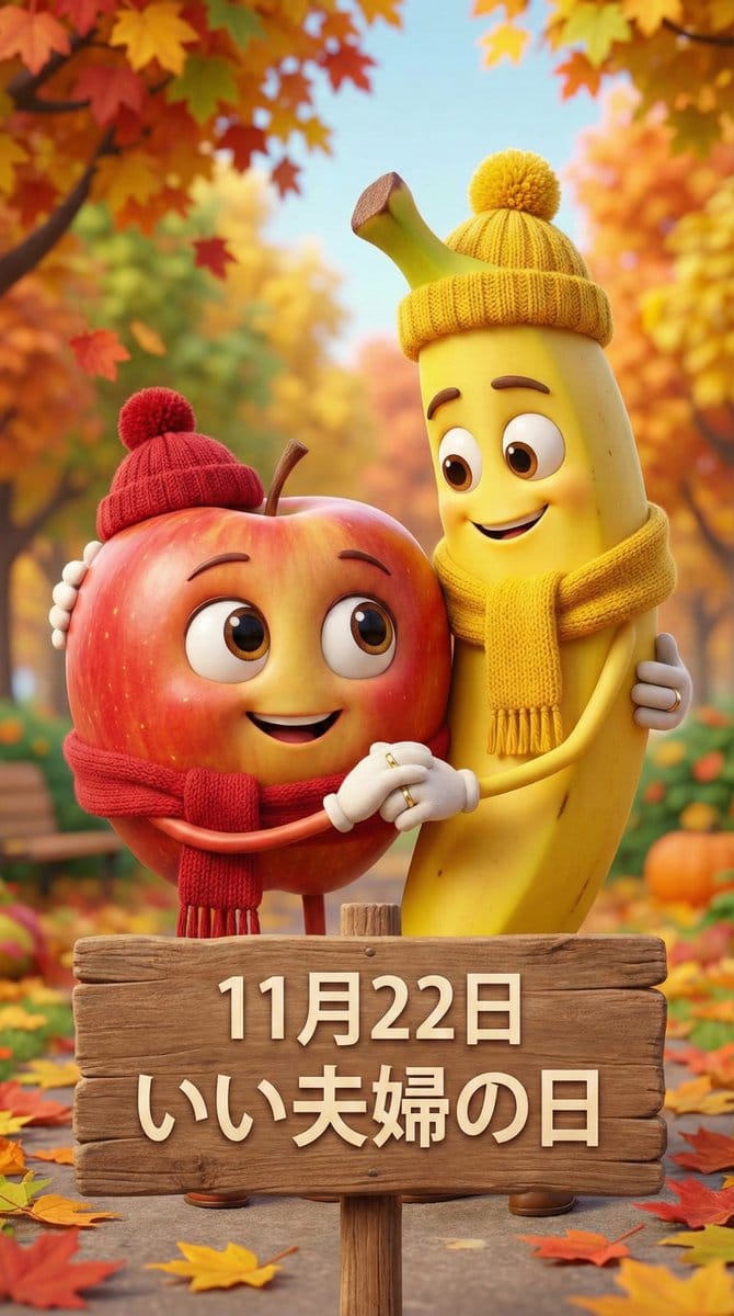 Anthropomorphized apple and banana couple - AI Generated AI Art Style Image Example