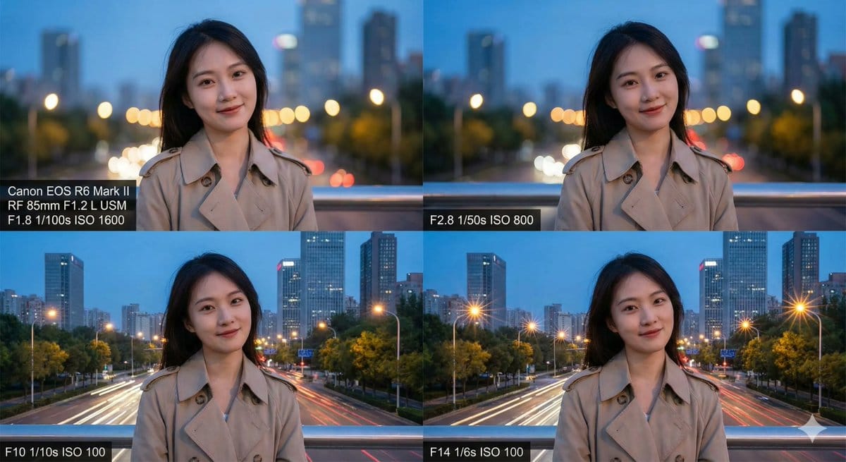 Aperture study portrait series of a model at dusk - AI Generated Character Style Image Example