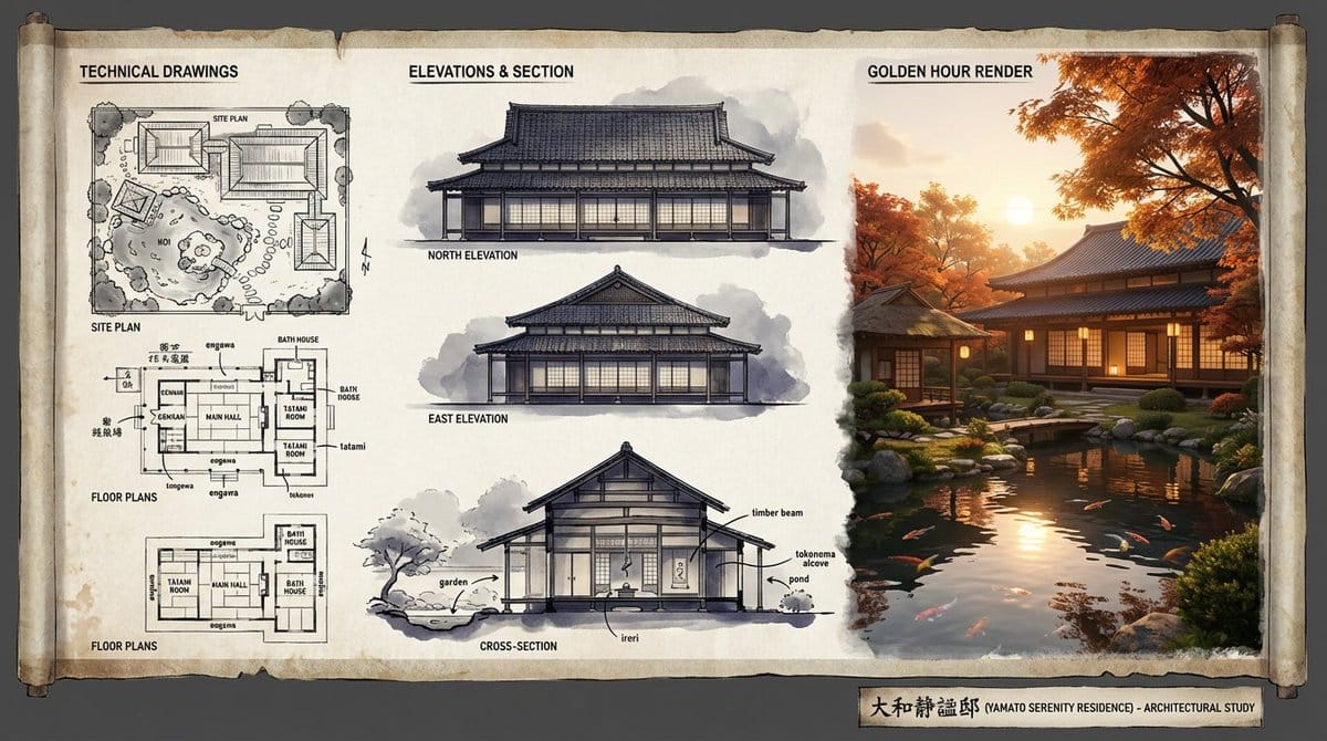 Architectural Illustrator Presentation Board Template - AI提示词